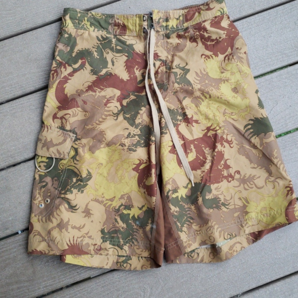 Dragon print swim trunk